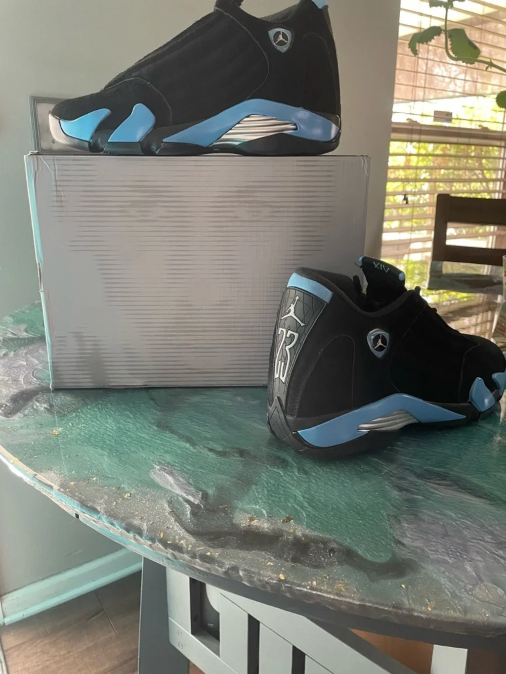 Air Jordan 14 Retro Men’s Black and University Blue Retro Sneakers - Picture 11 of 12